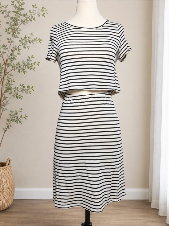Gianni Bini Dresses & Skirts - GB Knit Cutout Dress Beige Black Striped Mini Dress Small